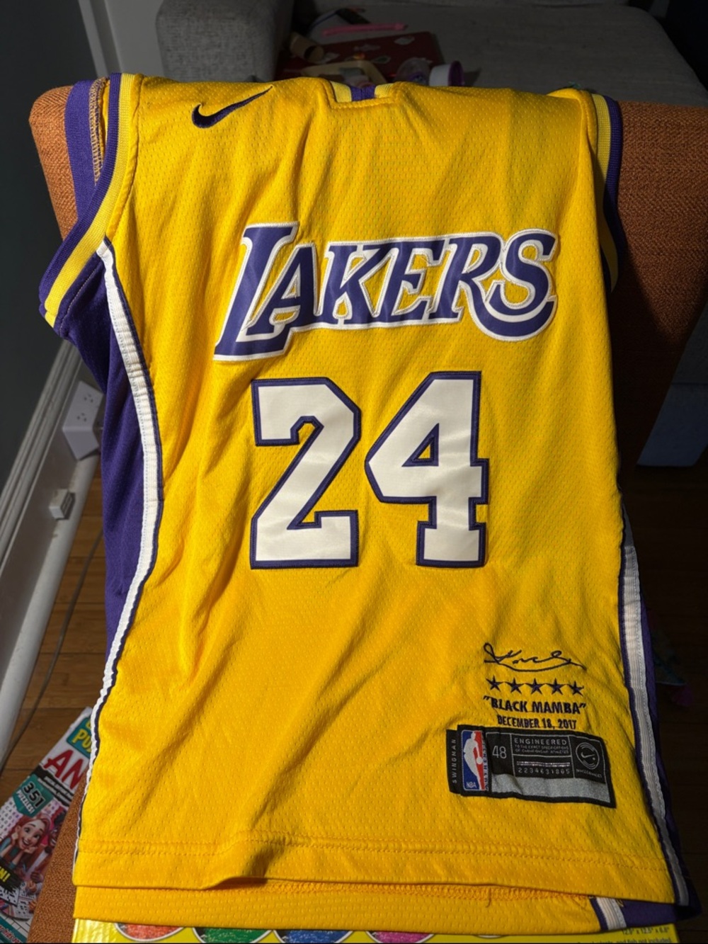 Nike Yellow & Purple Lakers Basketball Jersey #24